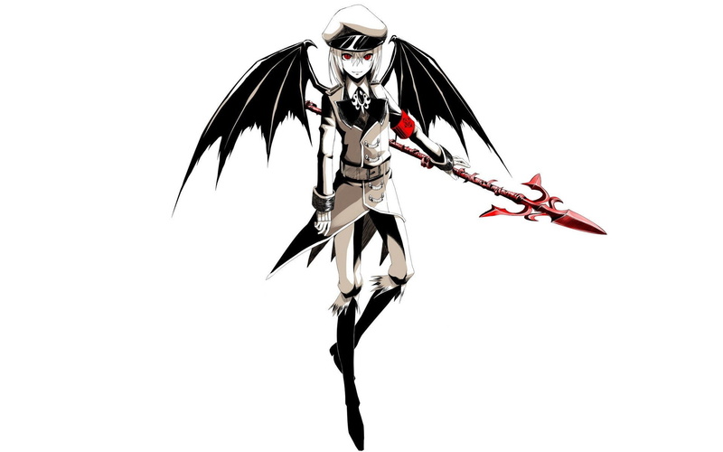 white, uniforms, hats, vampires, scarlet, spears, gems, video, ears, weapons, 1080P, touhou, jackets, short, belts, simple, boots, wings, coloring, red