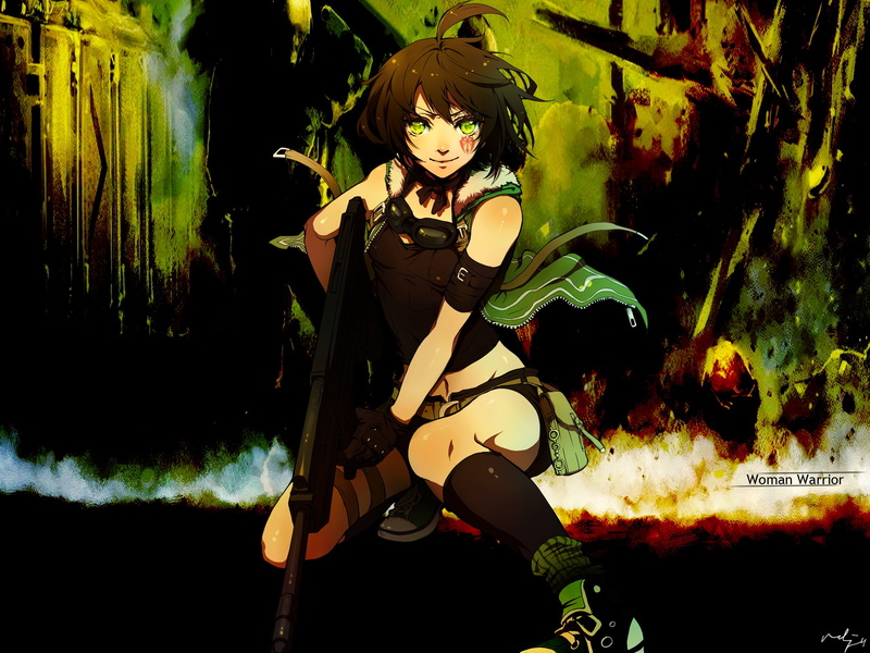arts culture and entertainment, tattoos, costume, sneakers, Armbands, shorts, warriors, Facial, mask, guns, real people, anime, eyes, standing, Soft, green color