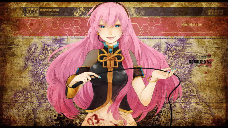 anime, armbands, headphones, polish, long, nail, luka, blood, headsets, pink, blue, 2K, maps, sleeves, bangs, cartoons, megurine, detached, eyes, hair