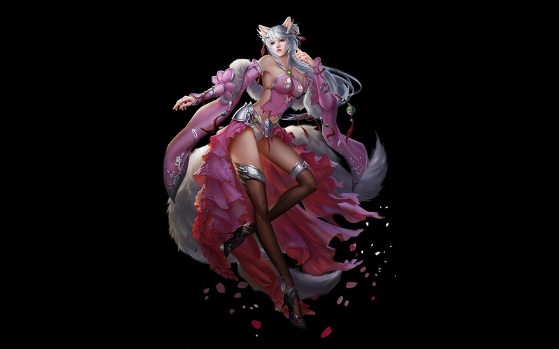 pink, clothes, cuffs, 1080P, cat, ornament, art, desktop, hd, white, decoration, floral, fantasy, girl, hair