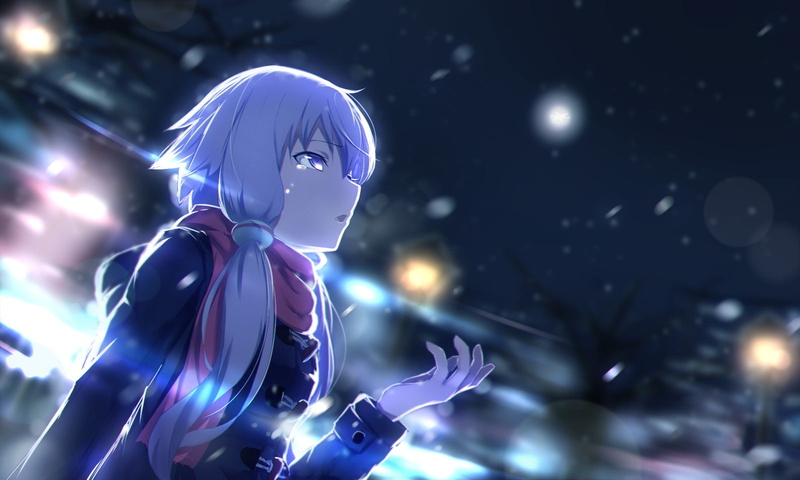 twintails, snow, night, Yuzuki Yukari, 720P, scarf, Vocaloid, Voiceroid, long hair