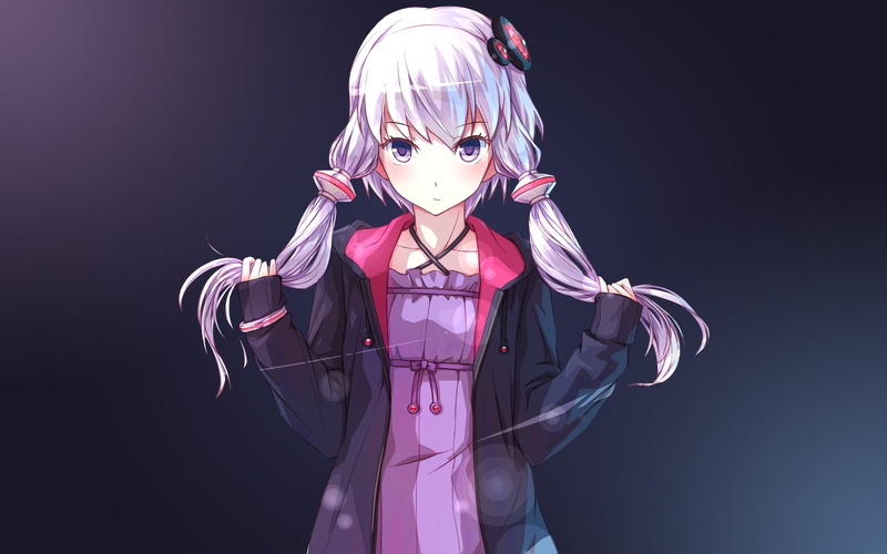 anime, 2K, white hair, anime girls, Yuzuki Yukari, simple background, Vocaloid