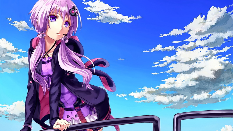 anime girls, purple hair, Vocaloid, anime, clouds, long hair, sky, looking away, Yuzuki Yukari, 1080P