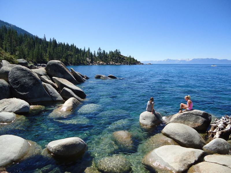 Lake Tahoe, blue, sky, lake, 2K, group of animals, bolders, outdoors, animal themes, nature, no people, animals in the wild, clear sky, solid, day, rock