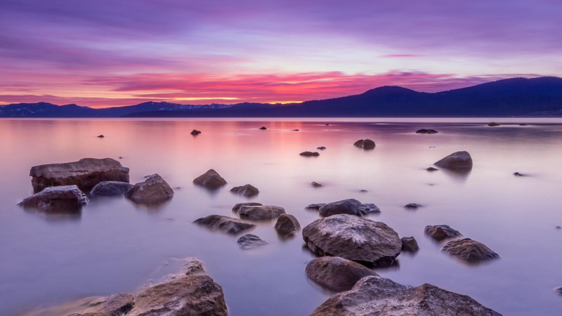 beauty in nature, cloud - sky, rock - object, horizon, tranquility, sky, idyllic, lake district, calm, 1080P, tranquil scene, lake, water, purple, reflection