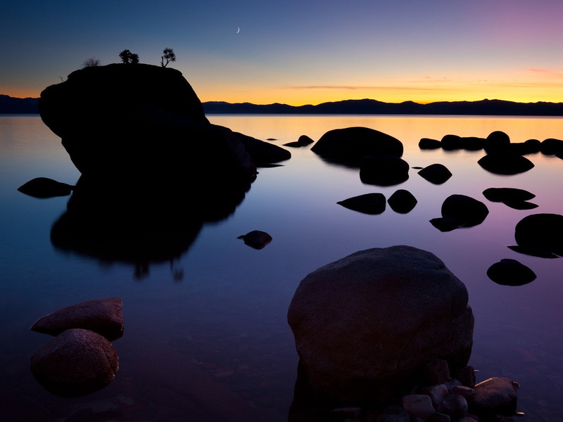 720P, tahoe, lake, rocks, nevada, bonsai, sunset