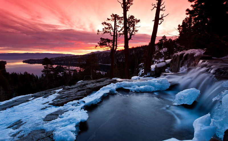 unitedstates, Dawn, Sunrise, bay, eldorado, Time, Water, United States, tahoma, emerald, Cloudy, emeraldbayvista, 5K, Winter, Season, California, Landscape