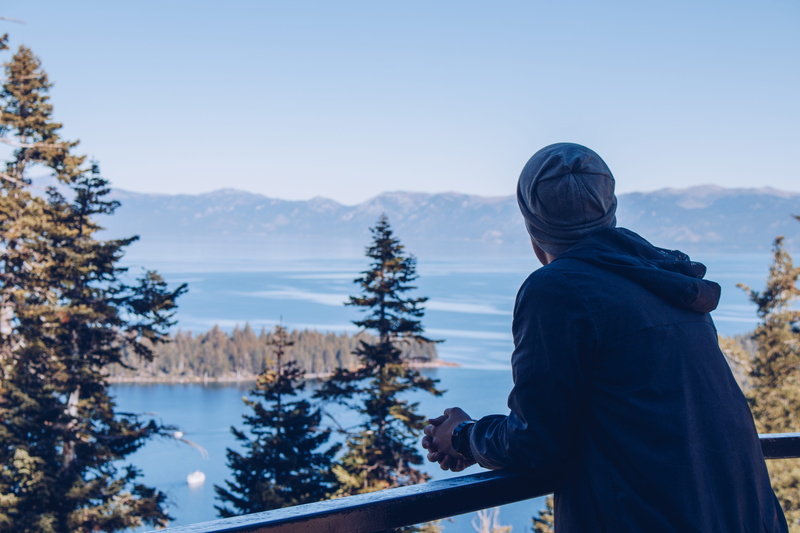 real people, man, day, looking at view, 5K, fashion, leisure activity, emerald bay road, boy, beanie, mountain range, tree, outdoors, warm clothing, clothing