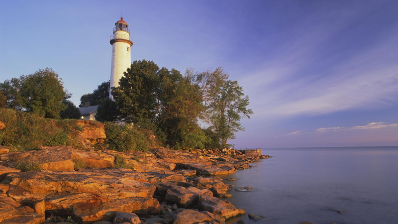 huron, nature and landscapes, point, pointe, rocks, 1080P, trees, lighthouse, barques, lake, aux