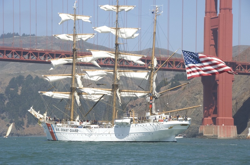 nautical vessel, coast guard, vessel, eagle, pole, cutter, usa, ocean, flag, sailboat, mode of transportation, navigation, deck, san francisco, water, 1080P