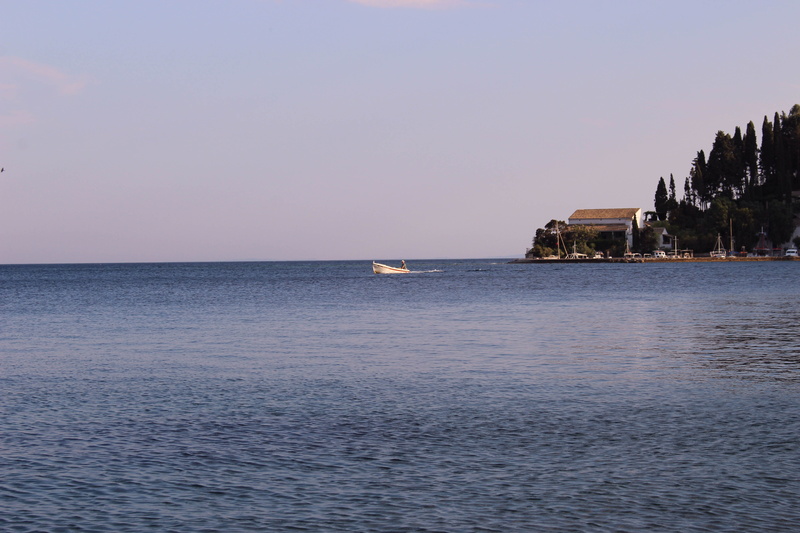 tranquility, horizon over water, clear sky, no people, building exterior, sky, nautical vessel, fisherman, barque, outdoors, sea, boat, horizon, corfu