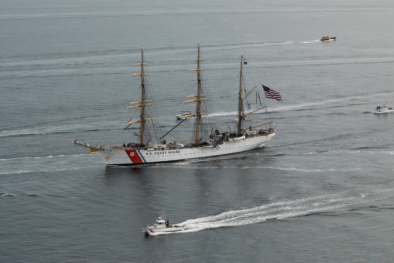 sailing, Ship, Masted, 1080P, water, Barque, nature, three masted, flag, Cutter, training, travel, mode of transportation, vessel, coast guard, outdoors