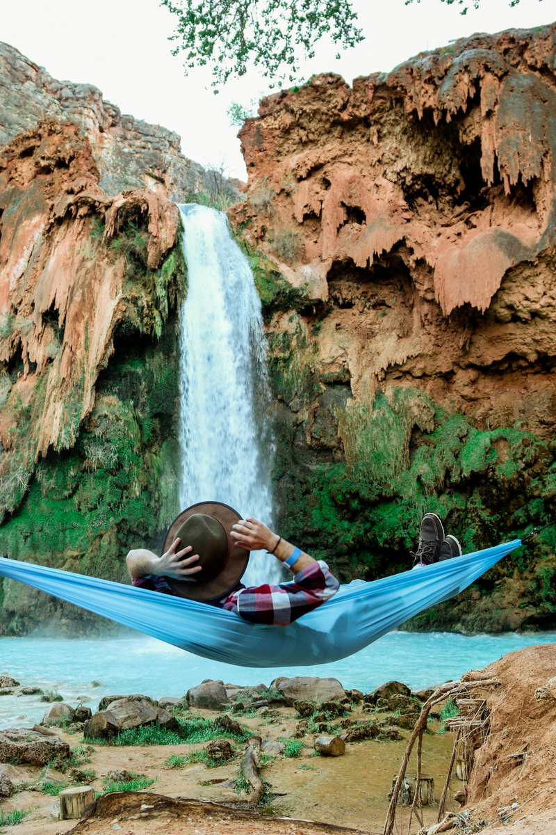 outdoors, rock, beauty in nature, waterfall, water, leisure activity, hammock, pool, day, solid, view, road trip, landscape, lifestyles, 5K, android