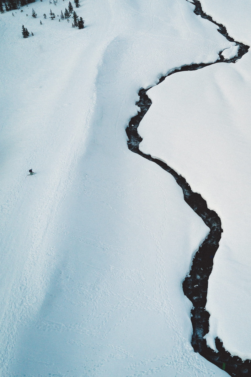 iphone backgrounds, day, outdoors, winter, drone view, cold temperature, beauty in nature, field, skiing, tree, man, aerial view, ice, river, nature, environment