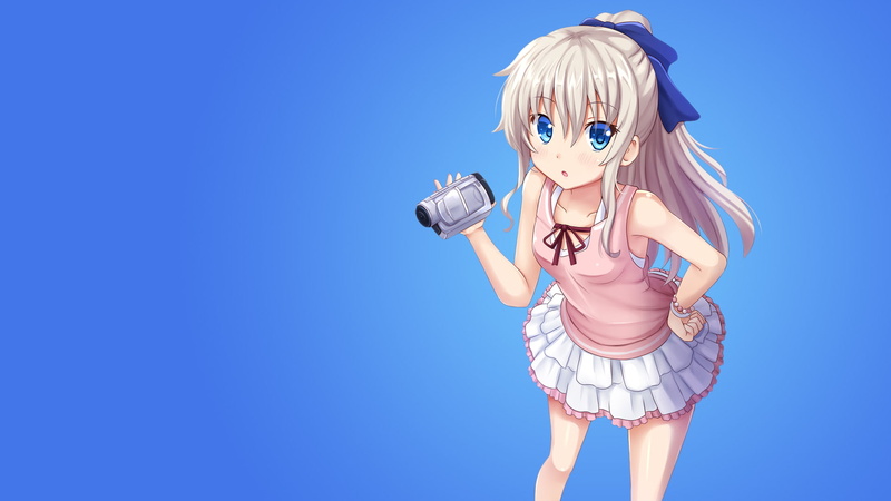 Bracelet, gray, Blush, Charlotte, Camera, Nao Tomori, character, Skirt, Anime, female, Charlotte (Anime), Blue Eyes, Long Hair, camcorder, 1080P, haired