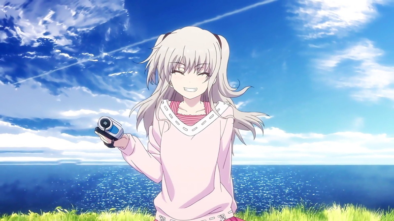 one Person, Charlotte (Anime), meadow, Cloud, blond Hair, Sweater, copy Space, White Hair, telephone, Nao Tomori, Water, summer, leisure Activity, outdoors
