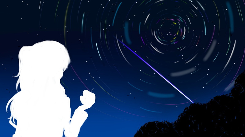 art and craft, motion, night, space, technology, illuminated, Anime, silhouette, low angle view, sky, outdoors, creativity, long exposure, nature, Charlotte