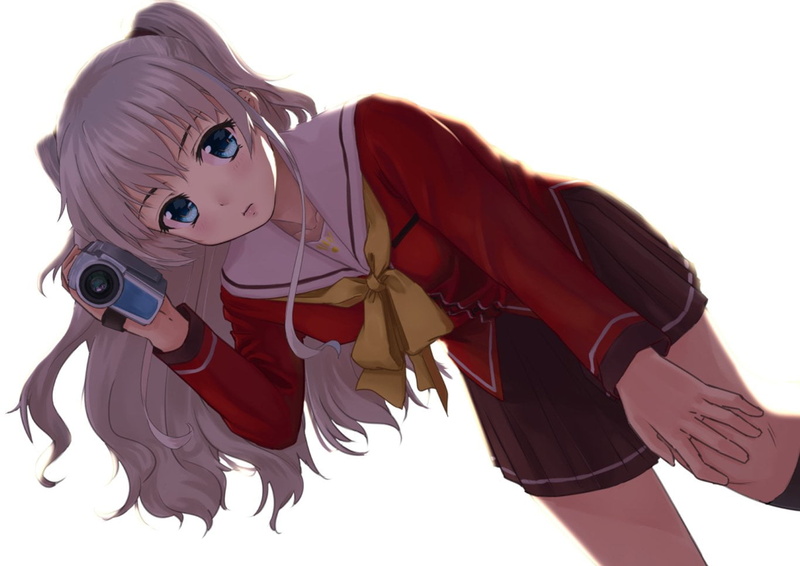 women, livestock, one person, Anime, domestic animals, leisure activity, 720P, childhood, Charlotte (Anime), full length, white background, Nao Tomori