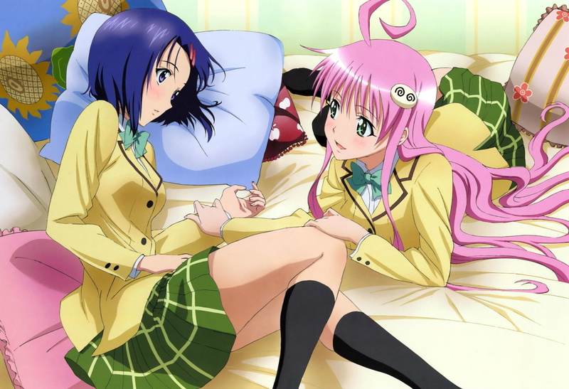 beautiful woman, human representation, Anime, To Love-Ru, young women, sitting, bed, high angle view, women, 1080P, representation, art and craft, Lala Satalin Deviluke