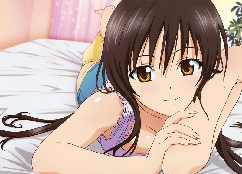 Anime, 1080P, Yellow Eyes, Bed, Long Hair, Girl, Brown Hair, To Love-Ru, Blush, Yui Kotegawa, Smile