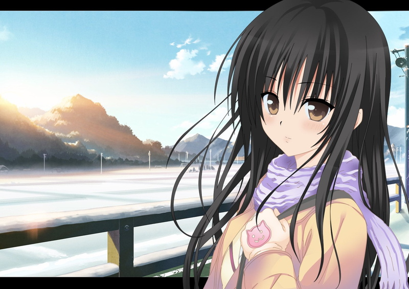 Girl, Black Hair, Scarf, one person, transportation, lifestyles, young adult, portrait, Anime, headshot, sunlight, day, To Love-Ru, Winter, women, Glove
