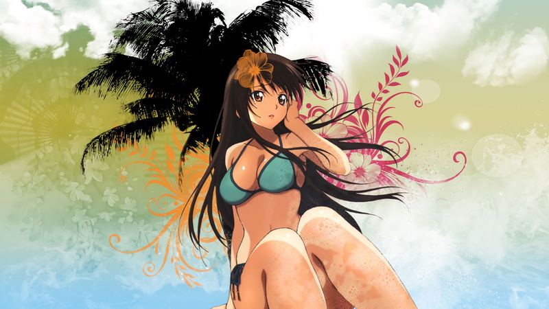 leisure activity, long hair, Anime, Girl, young adult, women, Sitting, beauty, swimwear, Yui Kotegawa, Bikini, tree, young women, hairstyle, lifestyles