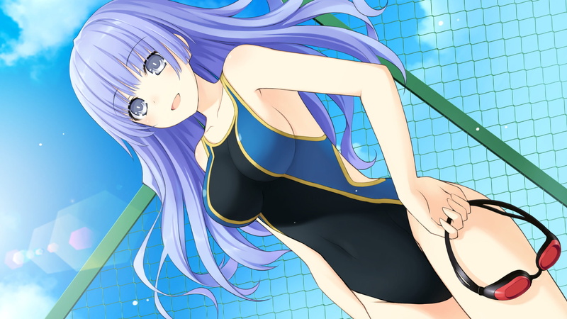 Date A Live, Smile, Purple Hair, Purple Eyes, 1080P, Long Hair, Miku Izayoi, Swimsuit, Goggles, Anime