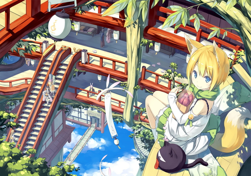 anime, animal ears, fox girl, original characters, anime girls, 720P, shopping, inumimi