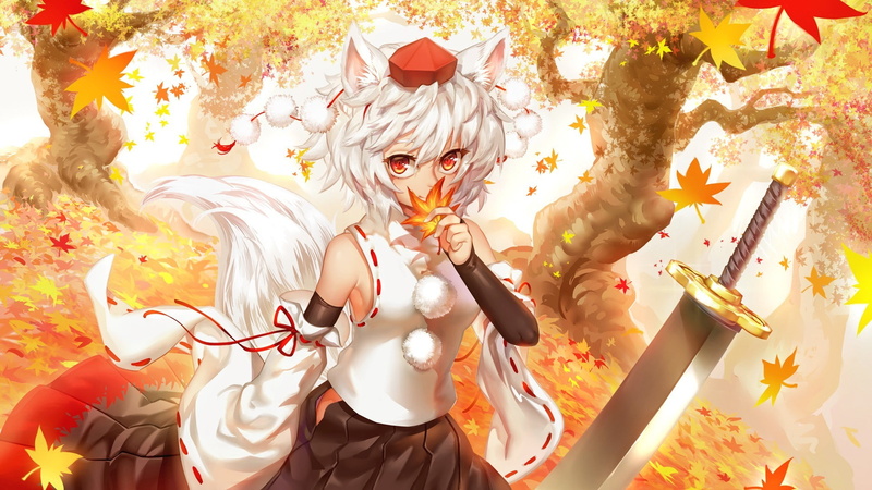 creativity, Inubashiri Momiji, people, nature, White Hair, front view, touhou, tail, arts culture and entertainment, event, Red Eyes, Animal Ears, 1080P