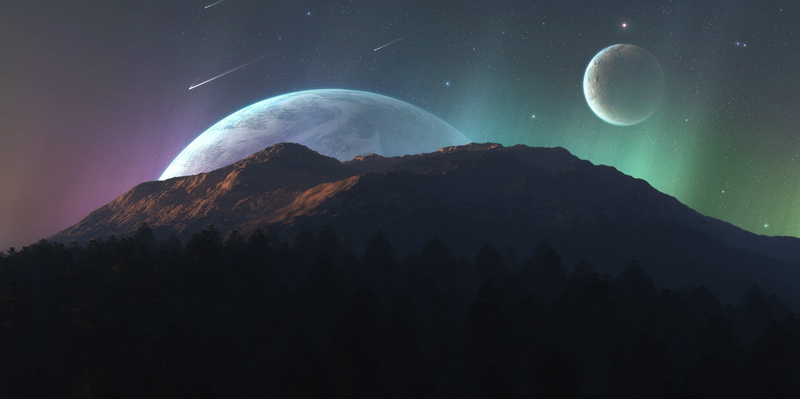 planets, Moon, meteorite, Trees, hd, space, mountains, 1080P, art, moons, Forests