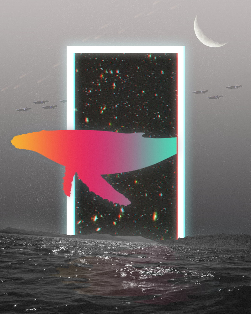 monochrome, digital art, vertical, waves, noise, Portal, glitch art, spaceship, meteorite, 720P, whale, gradient