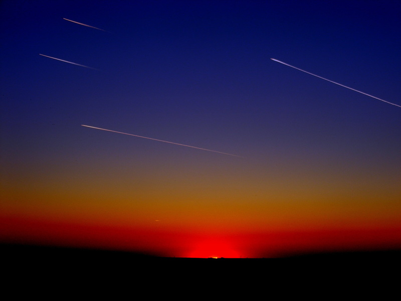 dusk, light trail, scenics - nature, vapor trail, 2K, airplane, shooting stars, cloud - sky, orange color, plane, beauty in nature, transportation, aerospace industry