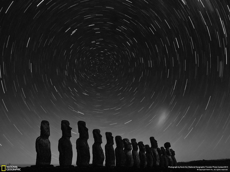 beauty in nature, star trail, outdoors, stargazers, night, astronomy, moai, 1080P, land, geographic, scenics - nature, low angle view, star field