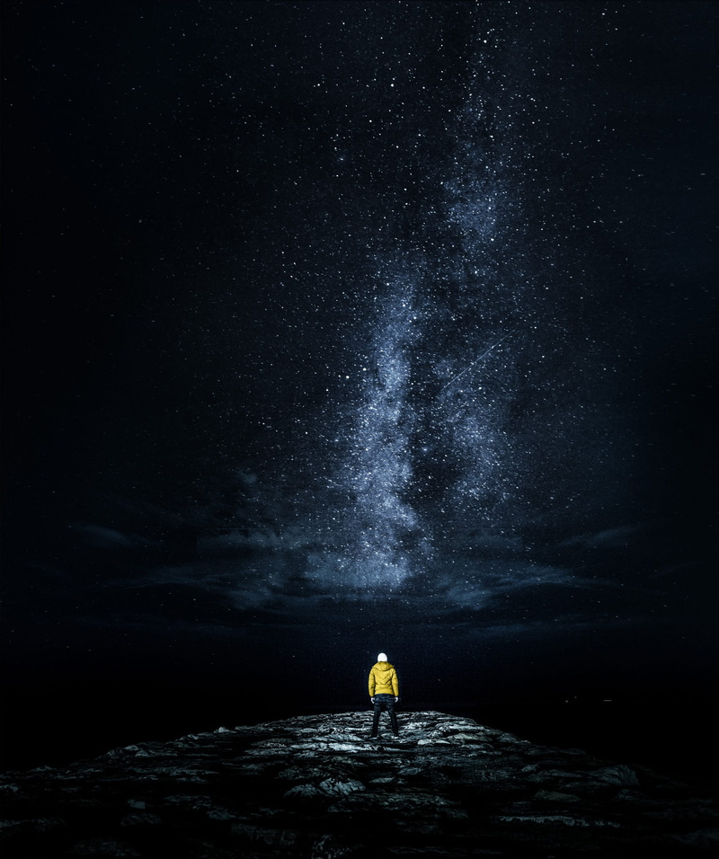 tranquility, 1080P, astrophotohgraphy, golfejuan, cliff, land, person, beauty in nature, full length, night, galaxy, nature, one person, unrecognizable person