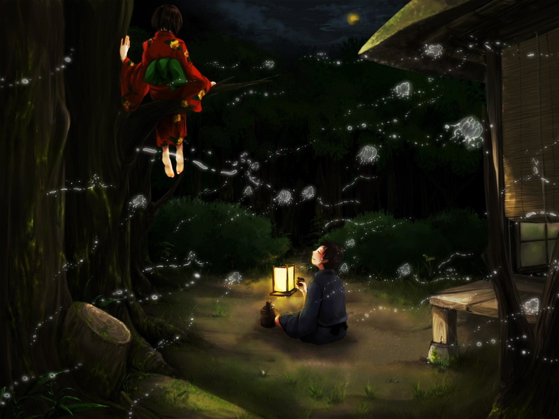 outdoors, lifestyles, young adult, leisure activity, casual clothing, women, real people, side view, mushishi, tree, sitting, 720P, illuminated, full length
