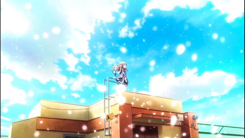 railing, Shigatsu wa Kimi no Uso, focus on foreground, blue, building, sky, men, day, brown, nature, low angle view, communication, cloud - sky, concrete