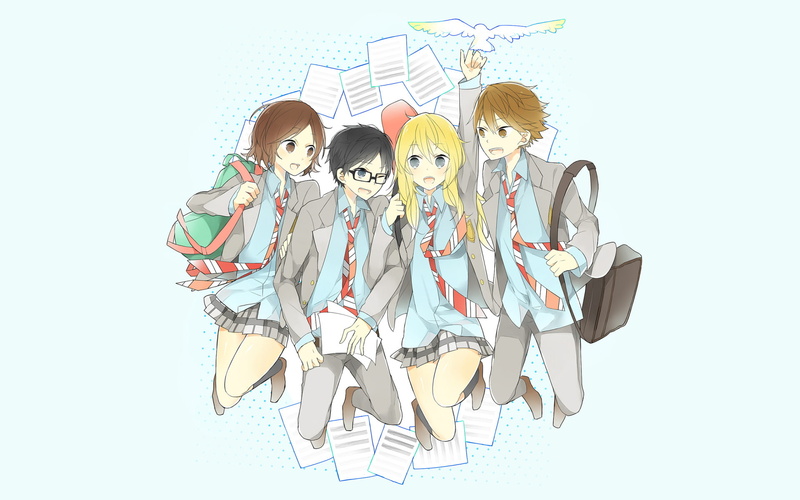 Your Lie in April, Tsubaki Sawabe, Kaori Miyazono, Kousei Arima, Ryota Watari, 1080P, Anime