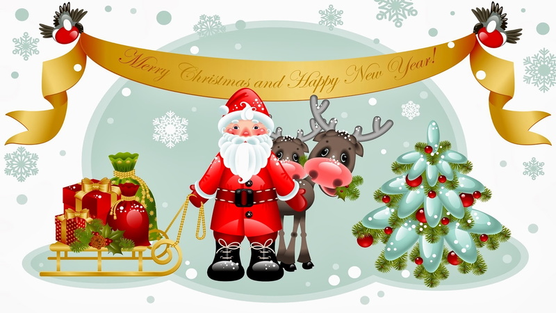 hd, santa, year, claus, gifts, card, merry, tree, christmas, happy, 4K, new