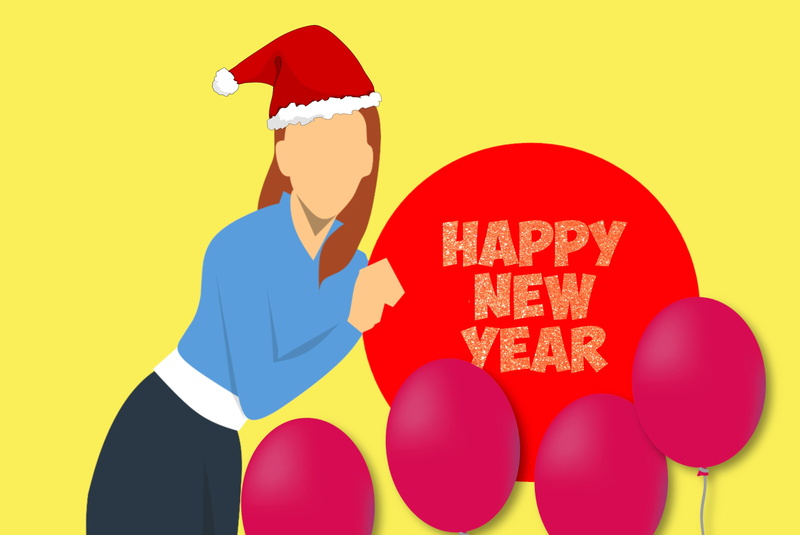illustration, studio shot, new, red, year, technology, santa, men, woman, december, advertisement, 2K, yellow, silhouette, girl, one person, adult, card