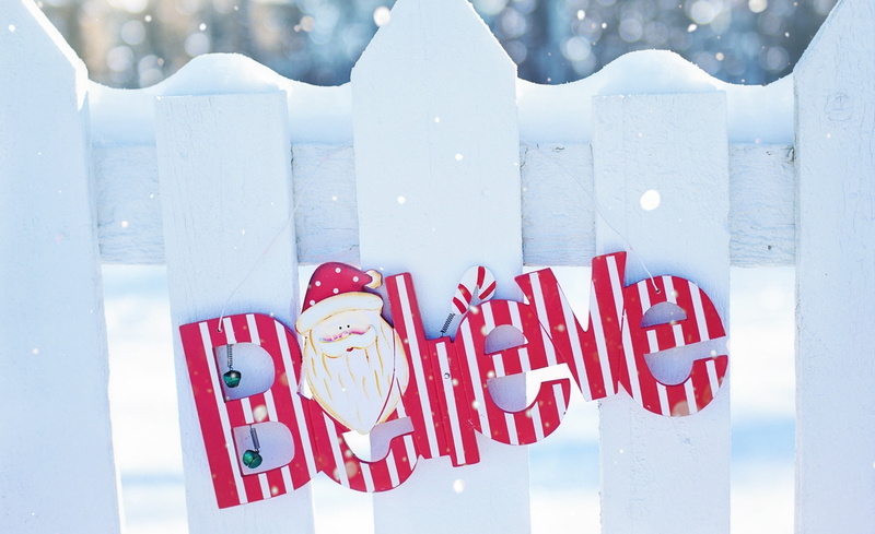 santa, cold temperature, outdoors, word, female likeness, white, nature, male likeness, white color, card, close-up, fence, winter, barrier, text, snowing