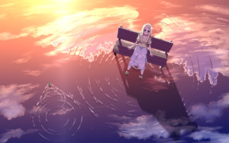 outdoors, sky, building exterior, sunlight, one person, sunset, 1080P, waves, office building exterior, frog, standing, syego, illustration, water, futuristic