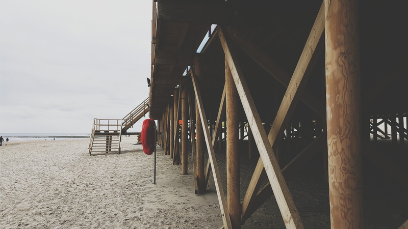 outdoors, landscape, connection, wood - material, nature, sand, 5K, tranquil scene, built structure, architectural column, sky, beach, bridge, land, dock