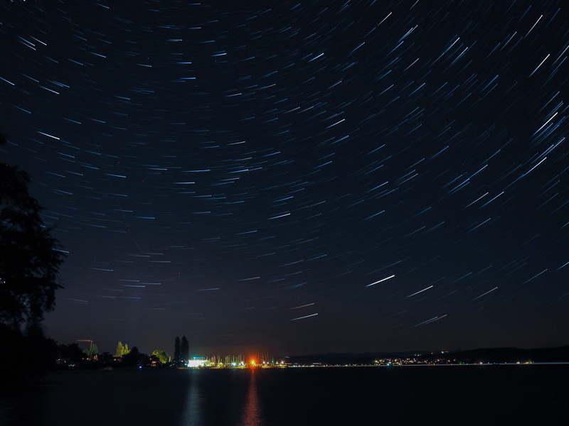Starry Sky, lake constance, night, Night, star trail, water, Light, rotation of the earth, outdoors, mainau, tranquility, timelapse, motion, stars water