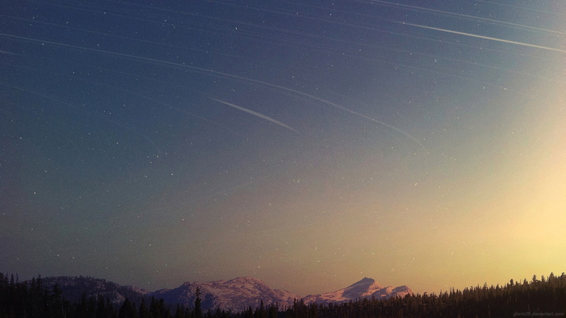 watermarked, nature, forest, stars, 1080P, sky, space, landscape, sunlight, mountains, shooting stars