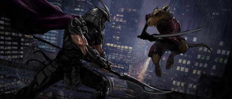 TMNT, Rain, Rat, Warrior, 1080P, Battle, Shredder (TMNT), Comics, Sword, Splinter (TMNT), Night, City