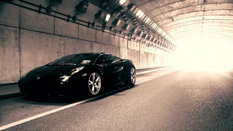 architecture, sports car, tunnel, no people, land vehicle, shiny, silver colored, wheel, city, Lamborghini, car, motor vehicle, road, black color, Lamborghini Gallardo
