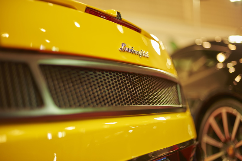 selective focus, lighting equipment, 4K, motor vehicle, illuminated, stationary, indoors, Lamborghini Gallardo, yellow, transportation, no people, retro styled