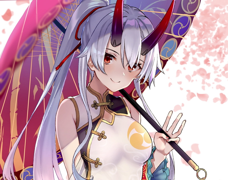 Fate / Grand Order, girl, horns, The destiny of a great campaign, umbrella, 1080P