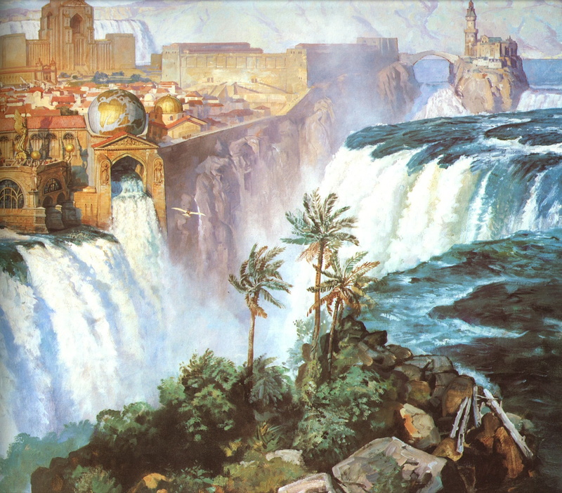 the city, Palma, waterfall, globe, 1080P, JAMES GURNEY