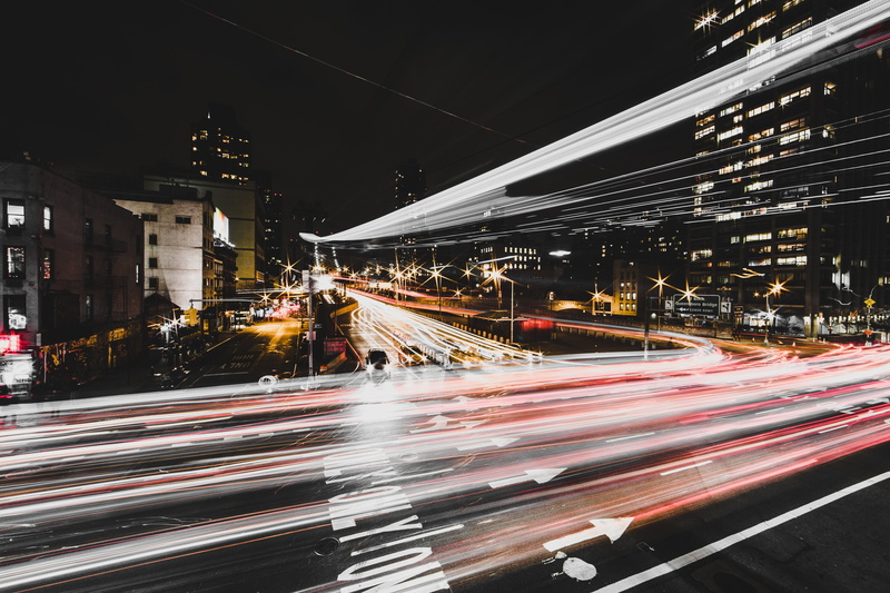 long, illuminated, light trail, cityscape, city, road, no people, spoke, town, urban, vehicle light, city life, alloy wheel, long exposure, night, city street